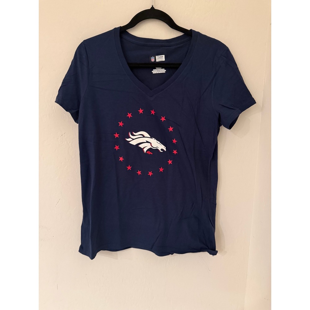 Women's NFL Team Apparel Denver Broncos V-Neck Star Logo T-Shirt Medium-NWOT